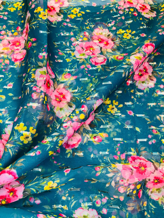 gold butta seablue floral