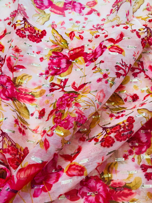 gold butta peach red floral