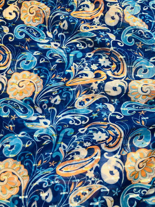 gold butta blue floral