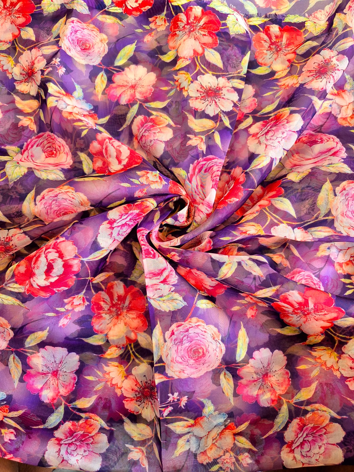PURPLE FLORAL ORGANZA 44inches