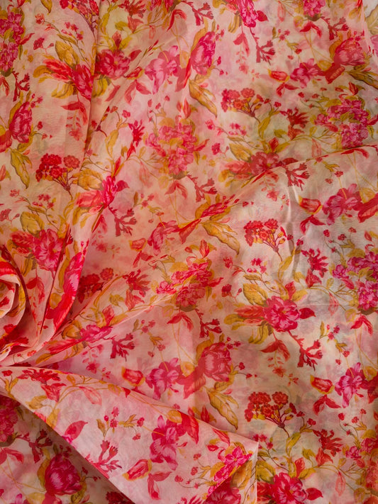 PEACH FLORAL ORGANZA 44inches