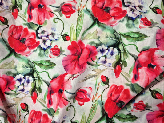 RED FLORAL STORY (LINEN)