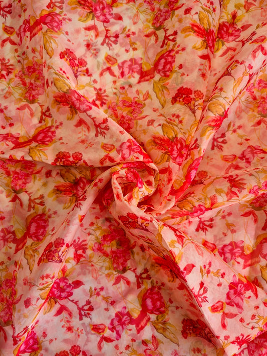 PEACH FLORAL ORGANZA 44inches