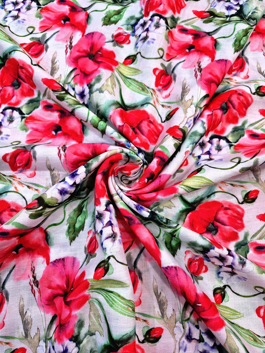 RED FLORAL STORY (LINEN)